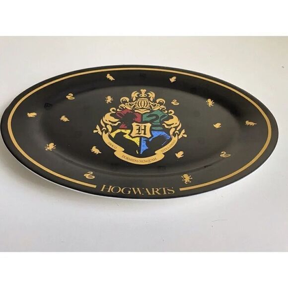 Harry Potter Hogwarts Oval Serving Platter Tray Ceramic Black/Gold Crests NEW - Picture 3 of 9